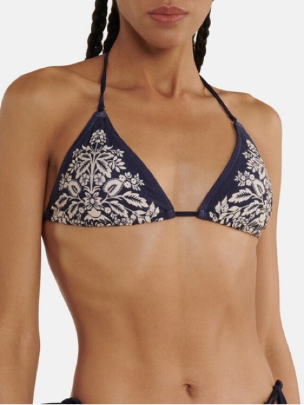 Zimmermann Pattie Navy And White Floral Triangle Bikini Top